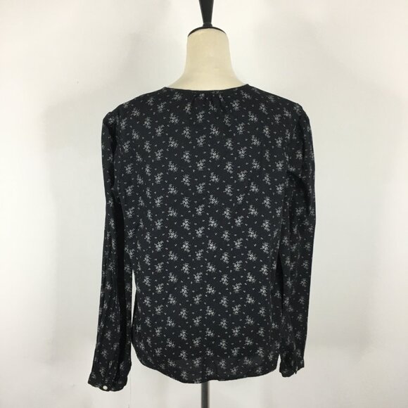 NWT POLO RALPH LAUREN Black Taupe Floral Print Tie Collar V Neck Shirt - Picture 8 of 9